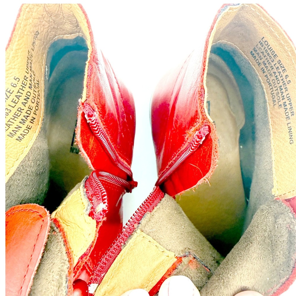 Spring Step L'Artriste Louise Button Ankle Boots 6.5 Red Leathr Side Zip Cap Toe - Picture 8 of 11